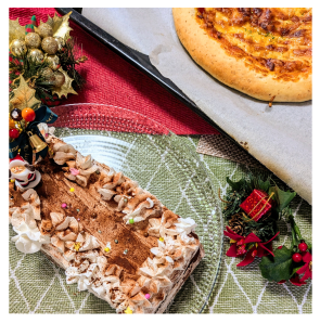 小学生2人で作ったピザとクリスマスケーキ